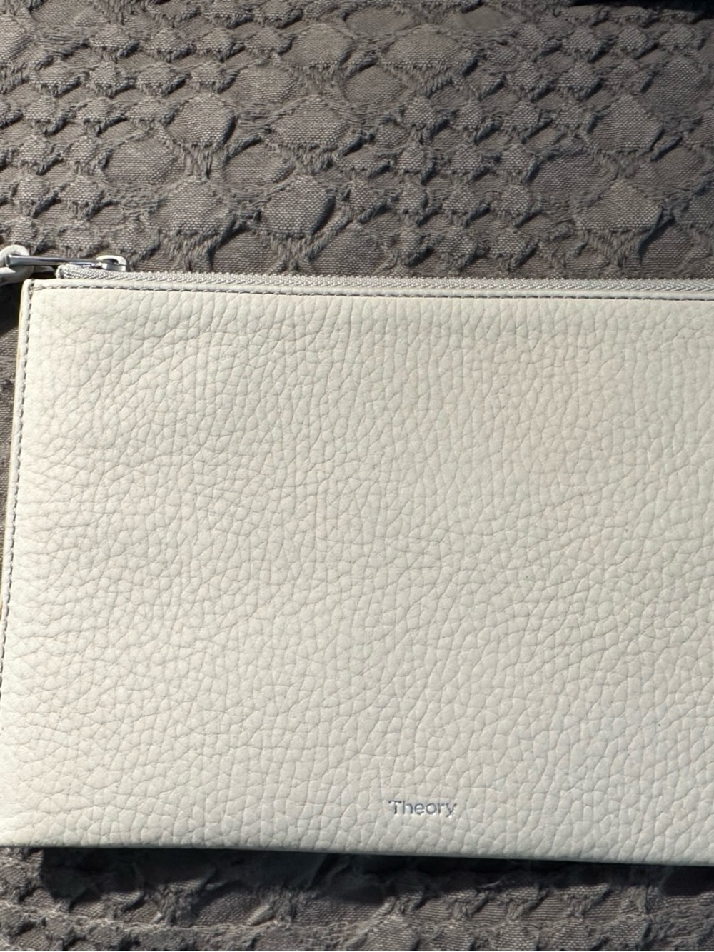 Theory Pebbled Leather Zip Pouch in light grey